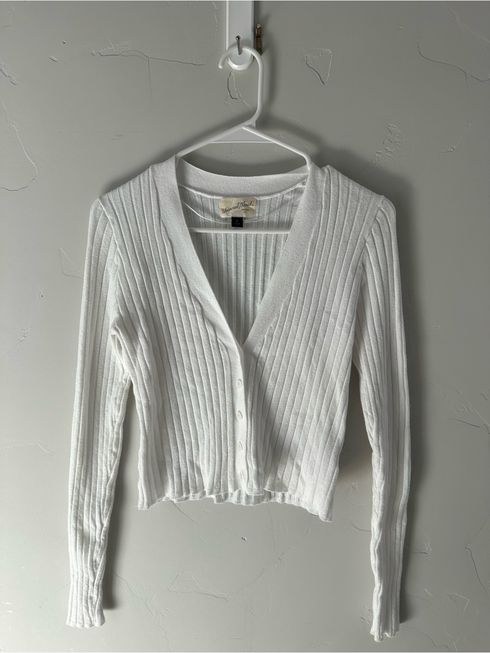 Universal Thread White Ribbed V-Neck Cardigan